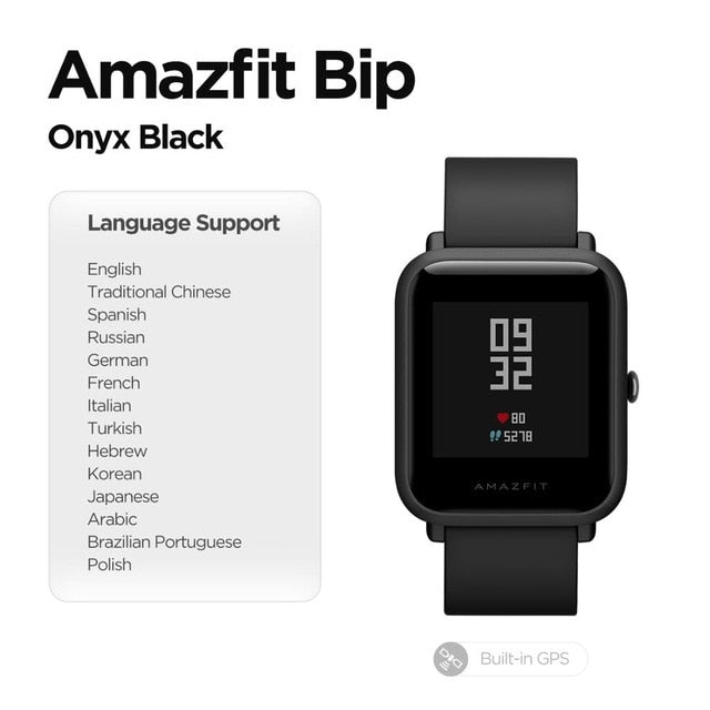 다 언어 Huami Amazfit Bip 스마트 시계 GPS Glonass Smartwatch 스마트 시계 시계 Xiaomi 전화 45 일 대기