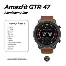 이미지를 갤러리 뷰어에 로드 , Versão Global Amazfit GTR 47mm 릴로 지오 인텔리전트 5atm à prova d24 guagua smartwatch 24 dias bateria controle de música pulseira de silicone
