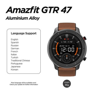 Versão Global Amazfit GTR 47mm 릴로 지오 인텔리전트 5atm à prova d24 guagua smartwatch 24 dias bateria controle de música pulseira de silicone